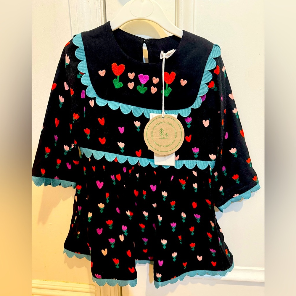Stella McCartney Kids Black Dress with Colorful Hearts